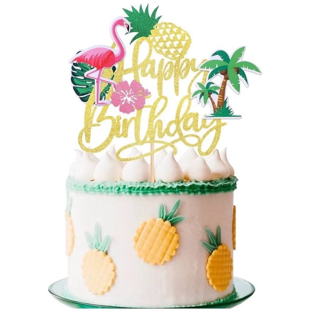 Flamingo Happy Birthday Cake Topper & Tablecloth Bundle NEW